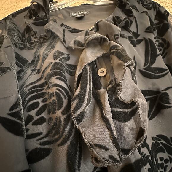 Women's Y2K Black Velvet Burnout Floral Top Sz XL Whimsigoth Fairy Goth Witchy - Picture 2 of 16